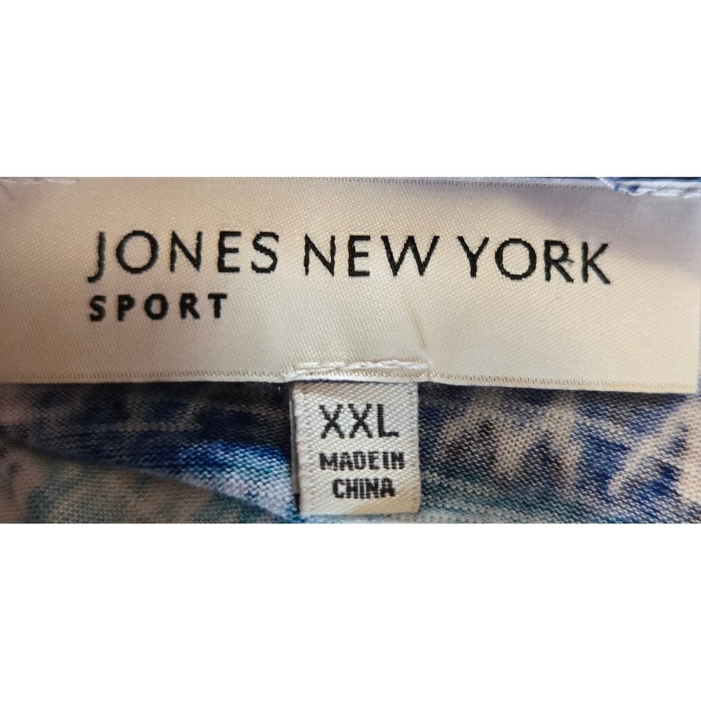 Jones New York Sport Women XXL Blue Green Ikat Geometric 3/4 Sleeve Peasant Top - Picture 5 of 8